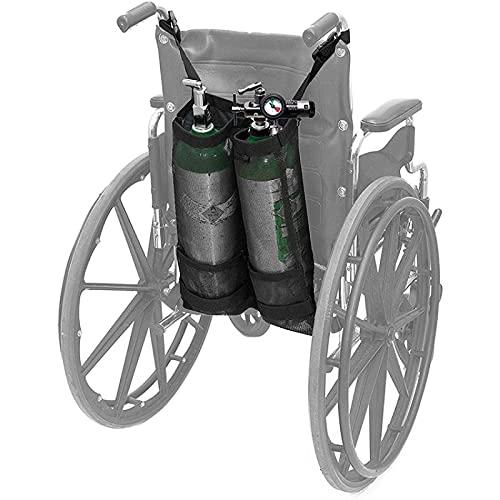 Grantien Sauerstofftank Tasche Für Rollstuhlfahrer, Doppelte Sauerstoffflaschen-Netztasche Mit 4 Verstellbaren Schnallen, Schwarz 65 * 45cm von Grantien