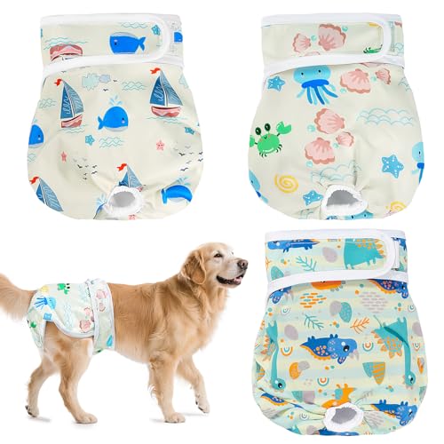 3 Stück Wiederverwendbare Hundewindeln,Hochabsorbierend Höschen für weibliche Haustiere,Hygienische Waschbare Windel Hund,Windeln für Hündinnen bei Läufigkeit und Inkontinenz (l, Muster 5) von Grantop
