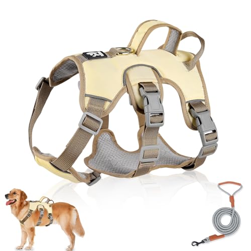 Mehrzweck-Hundegeschirr mit Leine Set, Ausbruchsicheres Anti Zug Hundegeschirr, Anti Zug Geschirr Hund Sicherheitsgeschirr, Hundegeschirr Kleine Hunde für Kleine Mittelgroße Hunde(Beige, L) von Grantop