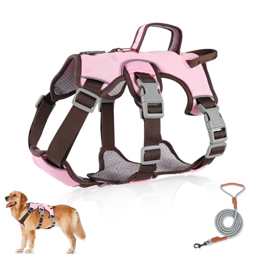 Mehrzweck-Hundegeschirr mit Leine Set, Ausbruchsicheres Anti Zug Hundegeschirr, Anti Zug Geschirr Hund Sicherheitsgeschirr, Hundegeschirr Kleine Hunde für Kleine Mittelgroße Hunde(Rosa, L) von Grantop