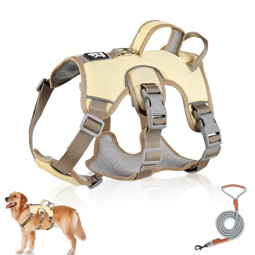 Mehrzweck-Hundegeschirr mit Leine Set, Ausbruchsicheres Anti Zug Hundegeschirr, Anti Zug Geschirr Hund Sicherheitsgeschirr, Hundegeschirre Kleine Hunde für Kleine Mittelgroße Hunde(Beige, S) von Grantop