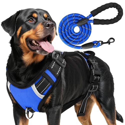 Hundegeschirr mit Griff Große Hunde,Ohne Zug Brustgeschirr,Atmungsaktiv Gepolstert Sicherheitsgeschirr Hund,Reflektierend No-Pull Geschirr Hund,mit Leine,Perfekt für Training & Outdoor-Aktivitäten von Grantop