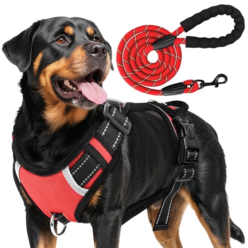 Hundegeschirr mit Griff Große Hunde,Ohne Zug Brustgeschirr,Atmungsaktiv Gepolstert Sicherheitsgeschirr Hund,Reflektierend No-Pull Geschirr Hund,mit Leine,Perfekt für Training & Outdoor-Aktivitäten von Grantop