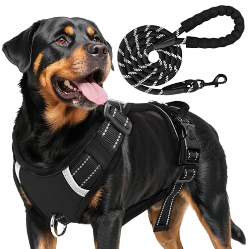 Hundegeschirr für Kleine Mittelgroße Grosse Hunde und Welpen, Mehrzweck-Hundegeschirr mit Leine Set, Ausbruchsicheres Anti Zug Hundegeschirre für Hunde (Stil 2 Schwarz, L) von Grantop