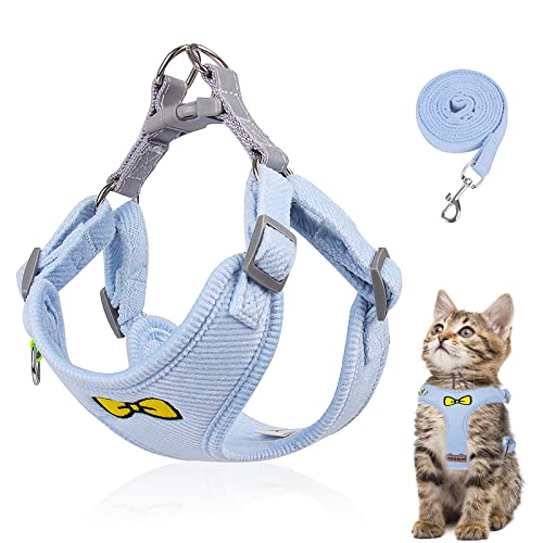 Katzenleine Set für Katzen,Polyester Verstellbares Katzen Geschirr mit Leine, Katzengeschirr Leine Set, Geschirr für Katzen ausbruchsicher für Kitten Hunde (Blau -S) von Grantop