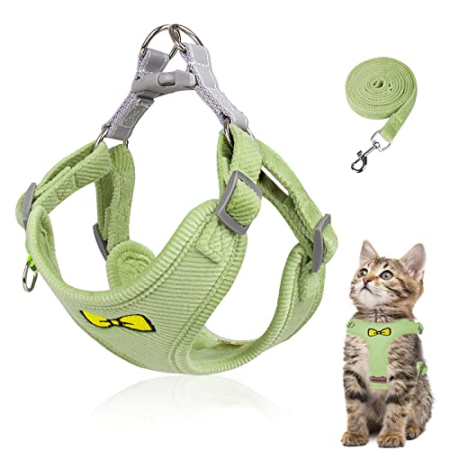 Katzenleine Set für Katzen,Polyester Verstellbares Katzen Geschirr mit Leine, Katzengeschirr Leine Set, Geschirr für Katzen ausbruchsicher für Kitten Hunde (Grün -S) von Grantop