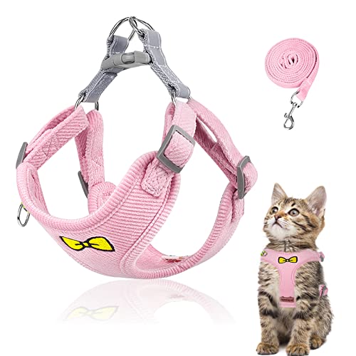 Katzenleine Set für Katzen,Polyester Verstellbares Katzen Geschirr mit Leine, Katzengeschirr Leine Set, Geschirr für Katzen ausbruchsicher für Kitten Hunde (Rosa -S) von Grantop