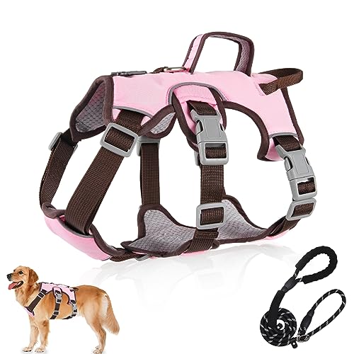 Mehrzweck-Hundegeschirr mit Leine Set, Ausbruchsicheres Anti Zug Hundegeschirr, Anti Zug Geschirr Hund Sicherheitsgeschirr, No Pull Hundegeschirr für Kleine Mittelgroße Hunde(Rosa, S) von Grantop