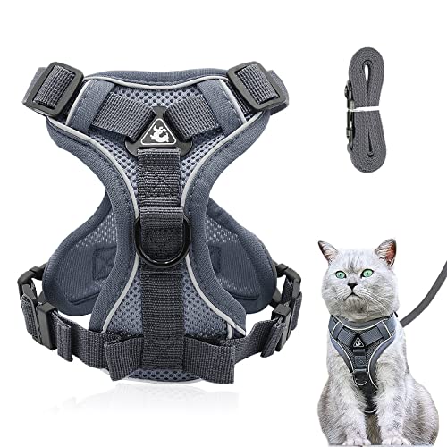 Verstellbares Katzengeschirr Ausbruchsicher, Katzengeschirr mit Leine Set, Softgeschirr für Katze Brustgeschirr für Katzen Kitten Hunde Welpen (Grau -S) von Grantop