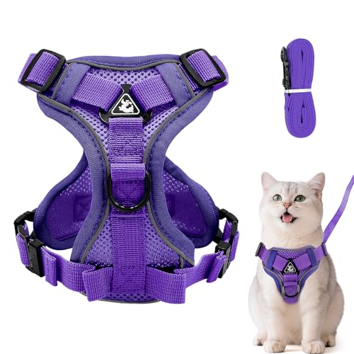 Verstellbares Katzengeschirr Ausbruchsicher, Katzengeschirr mit Leine Set, Softgeschirr für Katze Brustgeschirr für Katzen Kitten Hunde Welpen (Dunkelviolett, S) von Grantop