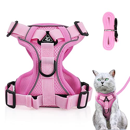 Verstellbares Katzengeschirr Ausbruchsicher, Katzengeschirr mit Leine Set, Softgeschirr für Katze Brustgeschirr für Katzen Kitten Hunde Welpen (Hell Rosa -M) von Grantop