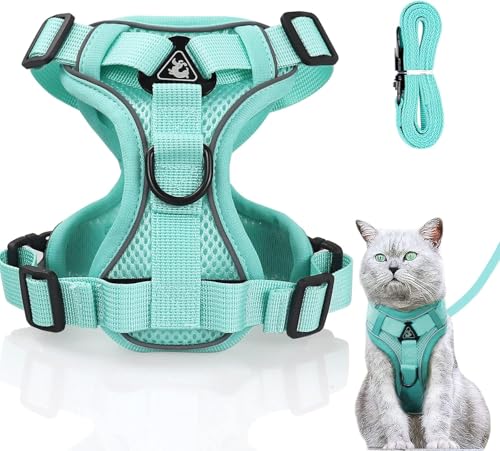 Verstellbares Katzengeschirr Ausbruchsicher, Katzengeschirr mit Leine Set, Softgeschirr für Katze Brustgeschirr für Katzen Kitten Hunde Welpen (Minzgrün, XS) von Grantop