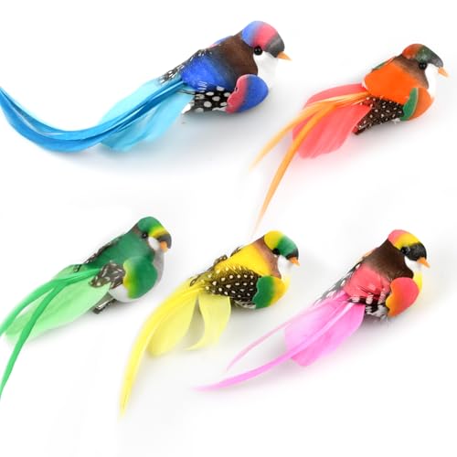 Granvoo 5 Stück Bunte Künstliche Feder Schaum Vögel Auf Clips, Feder Vogel Modell, Vogelfigur Simulation Gartenfigur Vogel Künstlichen Vögeln Federn Garten Mini Vogel für Baumschmuck Ornamente DIY von Granvoo