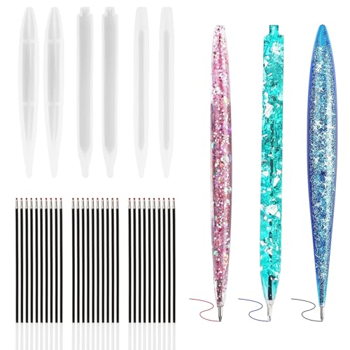 Granvoo 6 Stück Stifte Silikonform, Epoxidharz Formen Kugelschreiber mit 30 Stück Nachfüllpackungen, Kugelschreiber Silikonform Kit, Epoxidharz Kugelschreiber Form Set für DIY Stift Resin Crafting von Granvoo
