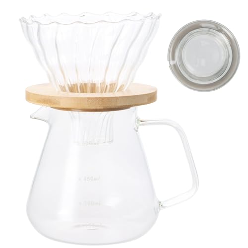 Granvoo Kaffeekaraffe Glas 600ml, Kaffeebereiter Pour Over, Kaffeekanne mit Filter und Deckel, Hand Filter Kaffee Zubehör pour 1 bis 3 Tassen, Transparent von Granvoo