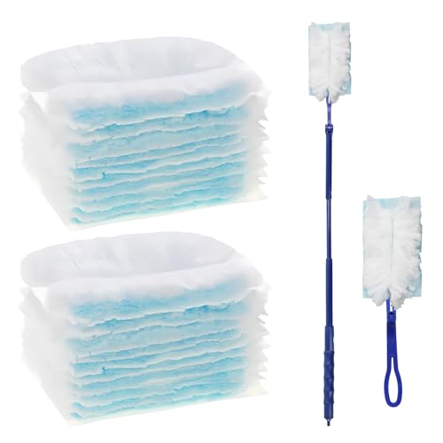 Granvoo Swiffer Staubmagnet Set, 20 Stück Staubmagnet Staubwedel Mikrofaser Staubwischer mit 2 Handgriff, Einweg-Magnet-Staubreinigungsbürste zum Reinigen Von Staub, Schmutz von Granvoo