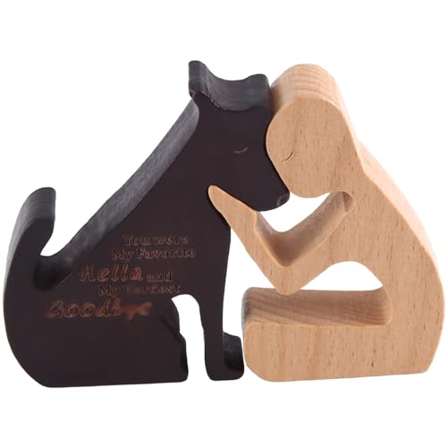 Graootoly Hunde-Familienstatue aus Holz, Ornamente, Hundefamilienstatue, Hundefamilienstatue, handgefertigte Holzdekoration, Ornament, Kunsthandwerk, Kunst für Büro, Wohnzimmer (Mann + Welpe) von Graootoly