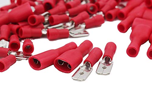 Grapelet Kabelschuhe x 100 - Flachstecker Rot x 50 / Flachsteckhülsen Rot x 50 - Steckmaß 6,3 mm, Quetschverbinder, Isolierte - Für Kfz, Elektronik und Hobby von Grapelet