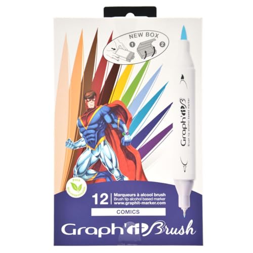 Graphit Brush Set mit 12 Markern mit doppelter Spitze – Comics Colors von GRAPH'IT