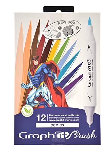 Graphit Brush Set mit 12 Markern mit doppelter Spitze – Comics Colors von GRAPH'IT