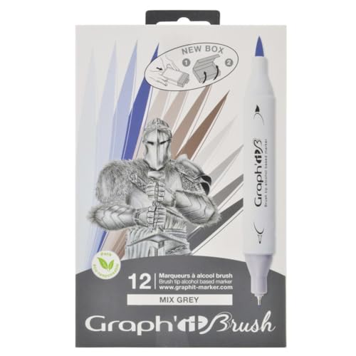 GRAPH'IT Brush Set mit 12 Markern mit doppelter Spitze – Mix Grey Colors GRAPH'IT Brush Set mit 12 Markern mit doppelter Spitze – Mix Grey Colors von GRAPH'IT