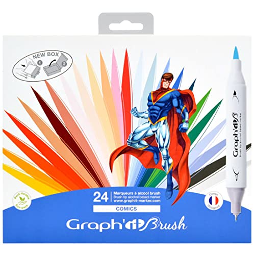 GRAPH'IT Pinsel-Set mit 24 Markern mit doppelter Spitze – Comics Colors GRAPH'IT Pinsel-Set mit 24 Markern mit doppelter Spitze – Comics Colors von GRAPH'IT