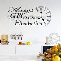 Immer Gin O'clock Wandaufkleber Personalisierte Lustige Küche Esszimmer Wand Zitat Bar Restaurant Personalisiertes Wanddekor Aufkleber von GraphicsnTees