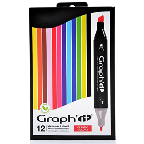 Graph'it Marker auf Alkoholbasis, 12er-Set, 2 Spitzen Classic colors von GRAPH'IT