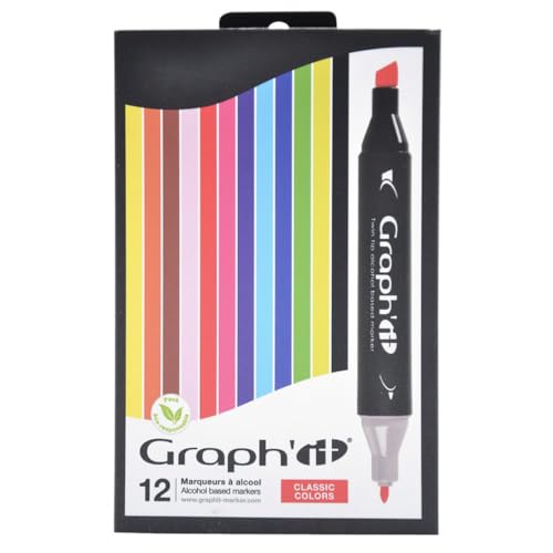 Graph'it Marker auf Alkoholbasis, 12er-Set, 2 Spitzen Classic colors von GRAPH'IT