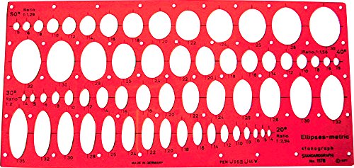 Graphoplex Ellipse Schablone 4 Ecken 20 °/30 °/40/50 ° transparent orange von Graphoplex