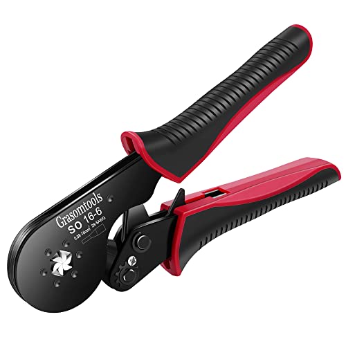 Sechskant-Crimper,Grasomtools SO 16-6 Selbsteinstellende Crimpzange und Sechskant-Draht-Crimper für 28-5 AWG/0,5-16 mm² Bootlace Kabelendhülsen von Grasomtools