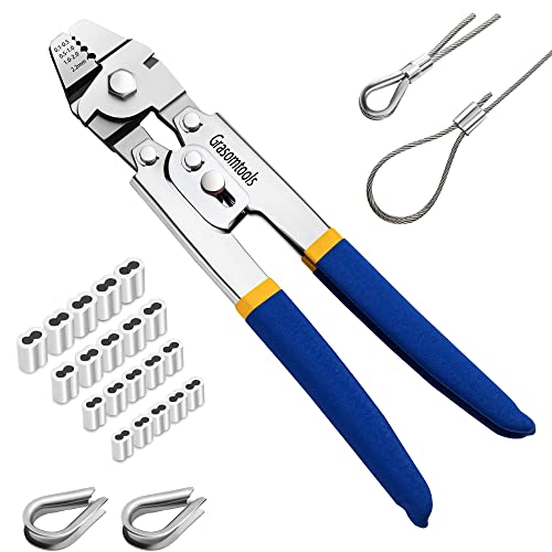 Drahtseil Crimping Swaging Tool,Cable Crimps bis zu 2,2mm mit 160pcs 4sizes Aluminium Double Barrel Ferrule Crimping Loop Sleeve und 15pcs Edelstahl Kausche von Grasomtools