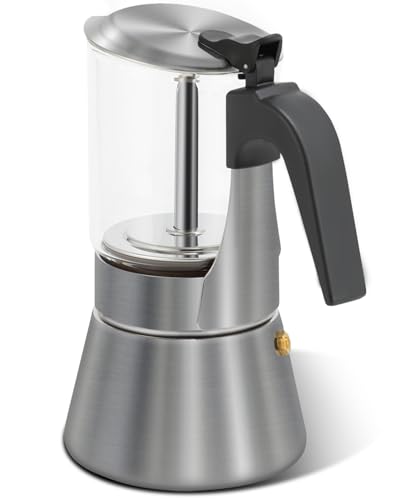 Grasseed Edelstahl-Mokkakanne, Kristallglas-Kaffeemaschine, Mokkakanne, italienischer Herd, Espressokocher für Kaffee – 6 Tassen/240 ml von Grasseed