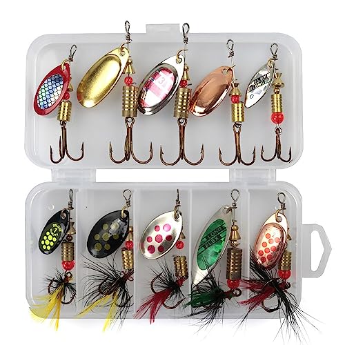 10 Stück Angelköder Spinner Köder Set Trout Spoons Angelset Angeln Blinker Wobbler Pailletten Fischereiköder Angelspinner Löffel mit Drillinge Haken Für Forellenblinker Basslachs Lachs Hecht von Grasslandy