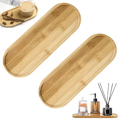 2 Stück Bambus Tablett Klein Oval Bambus Untersetzer Kaffee Tablett Untersetzer Holztablett Deko Holzuntersetzer Holzteller, Lebensmittel Getränke Tabletts Für Restaurant, Café, Küche, Party von Grasslandy