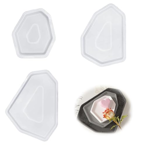 3 Stück Silikonform Teller mit Rand Polygon, Silikonform Tablett, DIY Untersetzer Gießformen Formen, Molds Tray, für Herstellung von Obst Tee Tablett Schmuck Teller Handwerk von Grasslandy