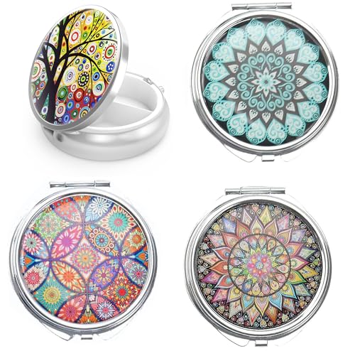 4 Stück Pillendose Mini Salzstreuer Für Unterwegs, 3 Fächer Tablettenbox Klein Pillendose Metall Mit Spiege, Tragbar Pill Case Zum Aufbewahren Und Mitführen Von Vitaminen, Tabletten von Grasslandy
