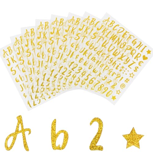 8 Blätter Zahlen Aufkleber Buchstaben Aufkleber Gold Glitzern Klebebuchstaben, Selbstklebende Zahlen Sticker Hochzeit Schrift Aufkleber Personalisiert Für Schilder, Postfach, Diy Scrapbooking von Grasslandy