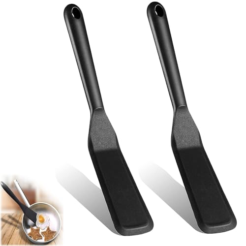 Spatula Silicone, 2 Stück Silikon Spatel Küchenspachtel Pfannenwender Kunststoff Pfannenwender Silikon Crepes Wender, Teigschaber Silikon Antihaft Kochspatel Küchenhelfer Set Silikon (Schwarz) von Grasslandy