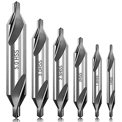 6 Stück HSS Zentrierbohrer Metall Set, Zentrierbohrer Center Drill Bit, 60 Grad M2 6542 Countersink Bohrer Senker Anbohrer Für Drehbank Zubehör, Holz Drehmaschine Zubehör(1.0/1.5/2.0/2.5/3.0/5.0mm) von Grasslandy