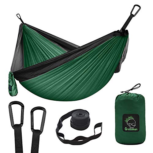 Hängematte Camping - Hängematte 2 Personen, Ultraleichte Outdoor Hängematte, Perfektes Camping Geschenke, Camping Hängematte Outdoor mit 2 Premium Baumgurten + 2 Karabiner von Grassman