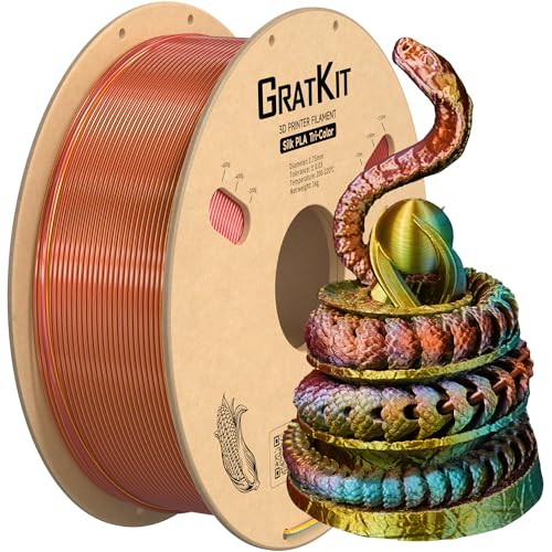 GratKit Tricolor silk PLA Filament 1,75mm 1kg Spule, Seide Dreifarbiges 3D-Drucker Filament mit +/-0,03mm Präzision, Einfach zu drucken, Gleichmäßige Wicklung, Blau Gold Und Rot von GratKit