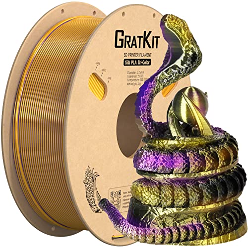 GratKit Silk Dreifarbiges PLA Filament 1.75mm, -0.03mm, Coextrusion PLA Filament, 3D Drucker Filament, 1kg Spule, Tri Color PLA Filament, Seide Gold Violett Und Schwarz von GratKit
