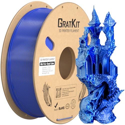GratKit Dual Color Silk PLA Filament 1,75mm 1kg Spule, Zweifarbiges 3D-Drucker Filament mit +/-0,03mm Präzision, Einfach zu drucken, Blau Und Sliber GratKit Dual Color Silk PLA Filament 1,75mm 1kg Spule, Zweifarbiges 3D-Drucker Filament mit +/-0,03mm Präzision, Einfach zu drucken, Blau Und Sliber von GratKit