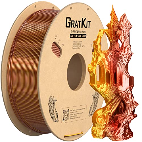 GratKit Dual Color Silk PLA Filament 1,75mm 1kg Spule, Zweifarbiges 3D-Drucker Filament mit +/-0,03mm Präzision, Einfach zu drucken, Gold Und Rot Kupfer von GratKit
