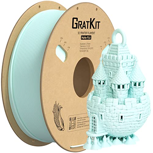 GratKit Matte PLA 3D-Drucker Filament 1,75mm, 1kg Spule, 3D-Druck Material mit +/-0,03mm Präzision, einfach zu drucken, gleichmäßige Wicklung, Matte Oberfläche Hellblau von GratKit