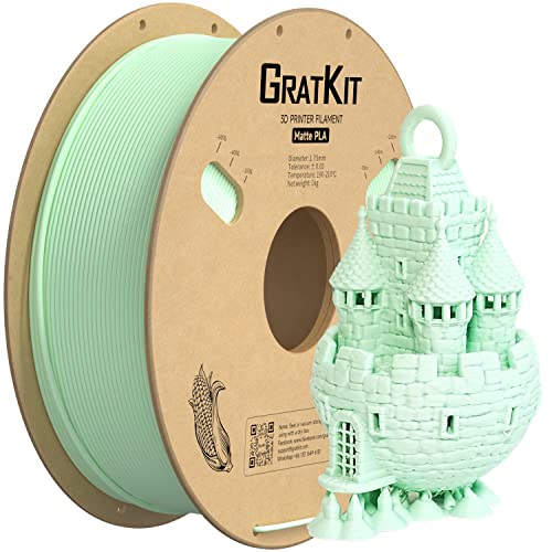 GratKit Mattes PLA 3D-Drucker Filament 1,75mm, 1kg Spule, 3D-Druck Filament mit +/-0,03mm Präzision, einfach zu drucken, gleichmäßige Wicklung, Matte Oberfläche 1000g Hellgrün von GratKit