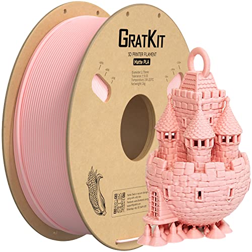 GratKit Mattes PLA 3D-Drucker Filament 1,75mm, 1kg Spule, 3D-Druck Material mit +/-0,03mm Präzision, einfach zu drucken, gleichmäßige Wicklung, Matte Oberfläche 1000g Hell-Pink von GratKit