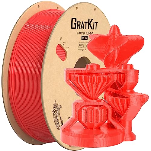 GratKit PETG Filament 1.75mm, -0.03mm, 3D Drucker Filament PETG, 1kg Spule, 3D Druck Filament PETG, Rot von GratKit