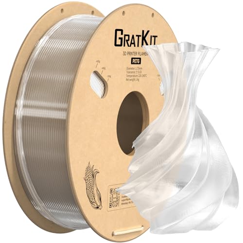 GratKit PETG Filament 1.75mm, -0.03mm, 3D Drucker Filament PETG, 1kg Spule, 3D Druck Filament PETG, Transparent von GratKit